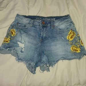 yellow floral jean shorts
